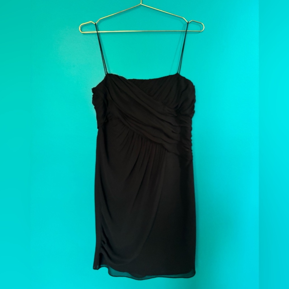 Zara Basic- Black Asymmetrical Ruched Spaghetti S… - image 1